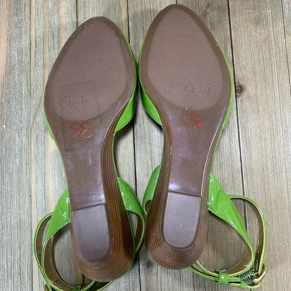 COACH Mackenzie Peep-Toe Wedges Green Gold Womens Size 6B Shoes - Picture 7 of 9